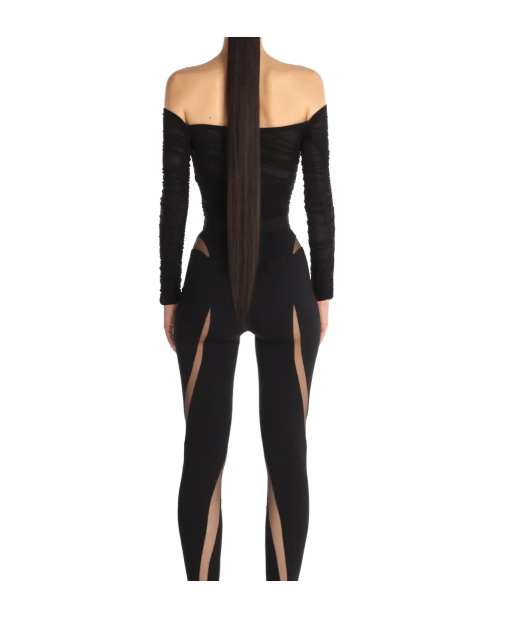 Mugler Ruched Tulle Bodysuit