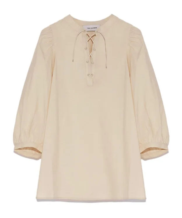 Tie-Neck Silk Seersucker Blouse