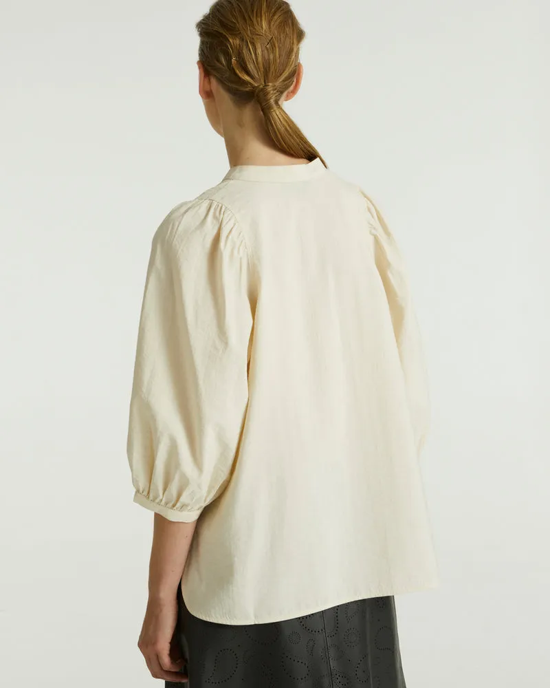 Tie-Neck Silk Seersucker Blouse