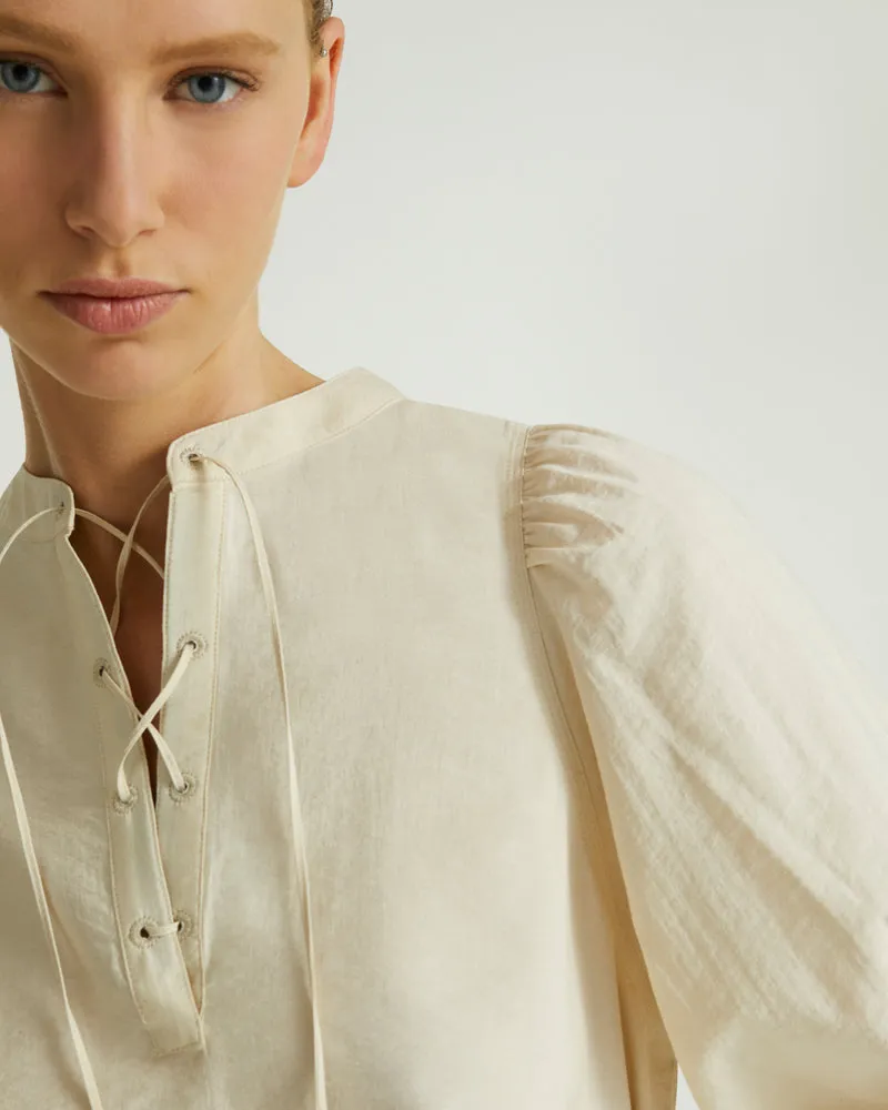 Tie-Neck Silk Seersucker Blouse