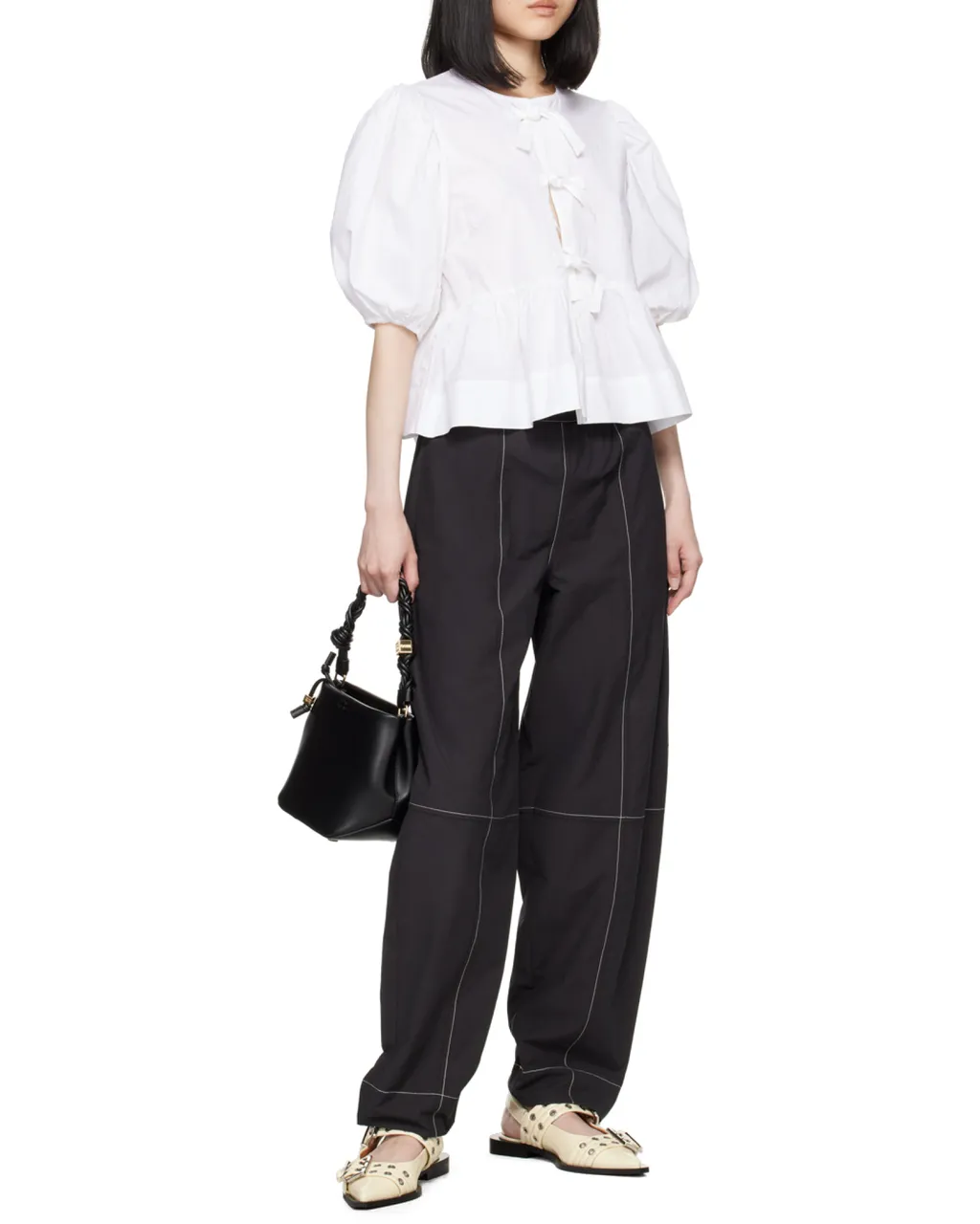 Ganni Egret Pointed Toe Buckle Ballerinas