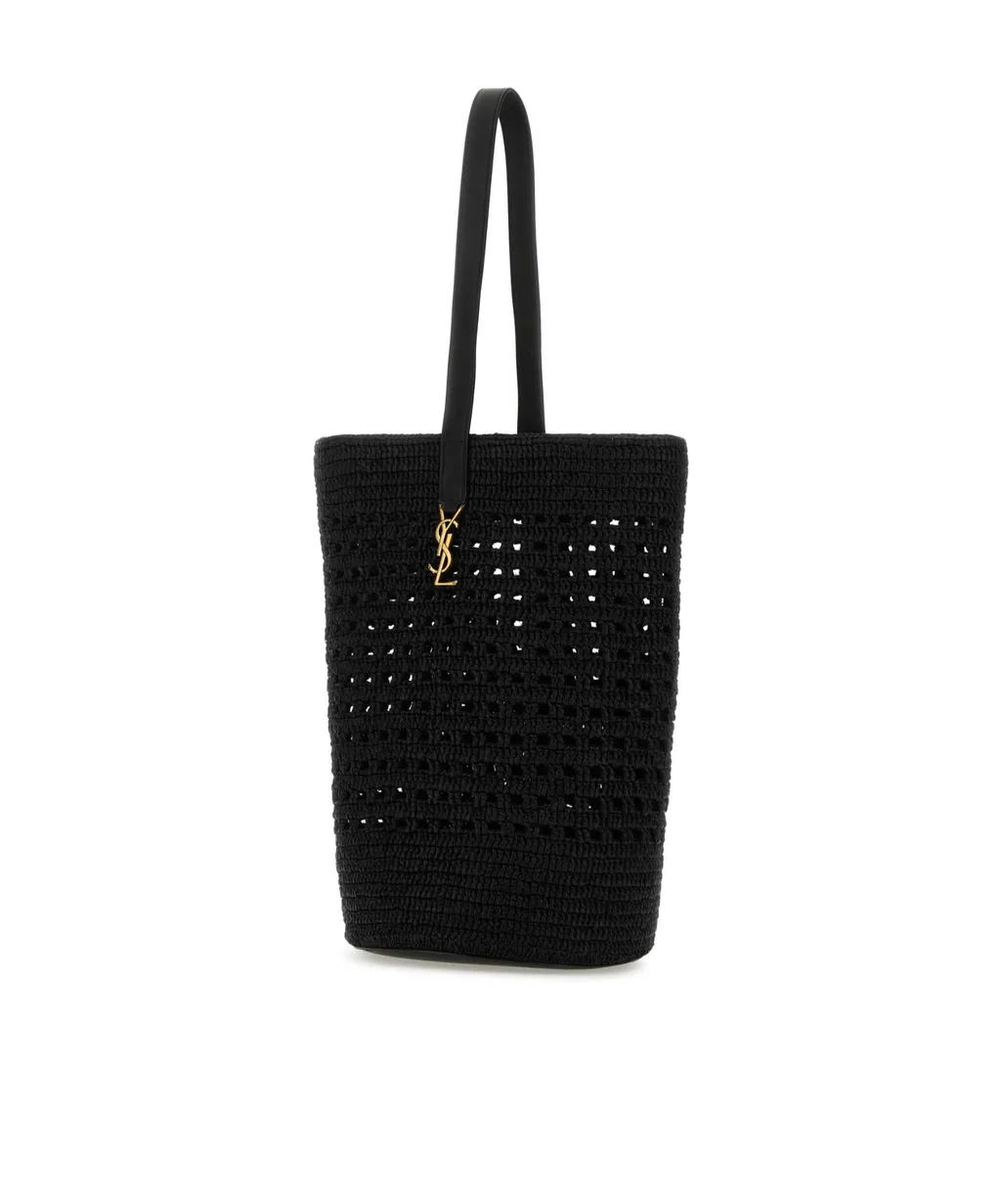 Saint Laurent Logo Plaque Woven Bucket Bag