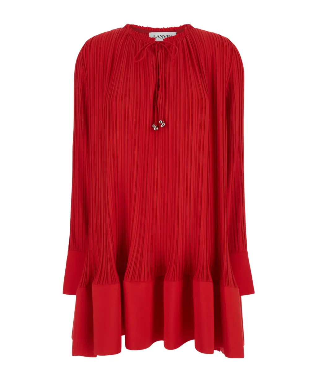 Lanvin Frilled-Neck Pleated Flared Mini Dress