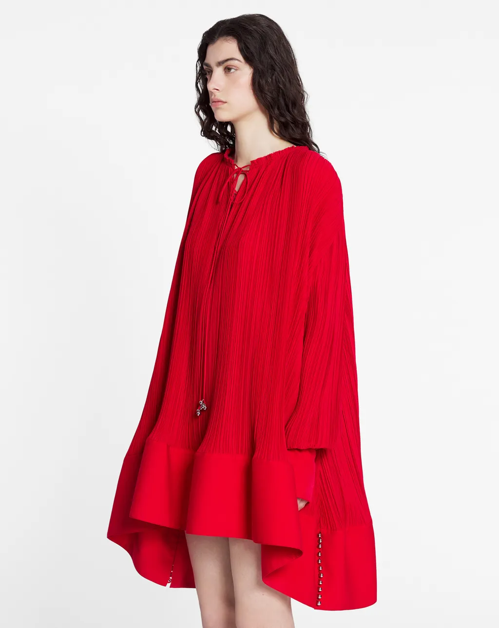 Lanvin Frilled-Neck Pleated Flared Mini Dress