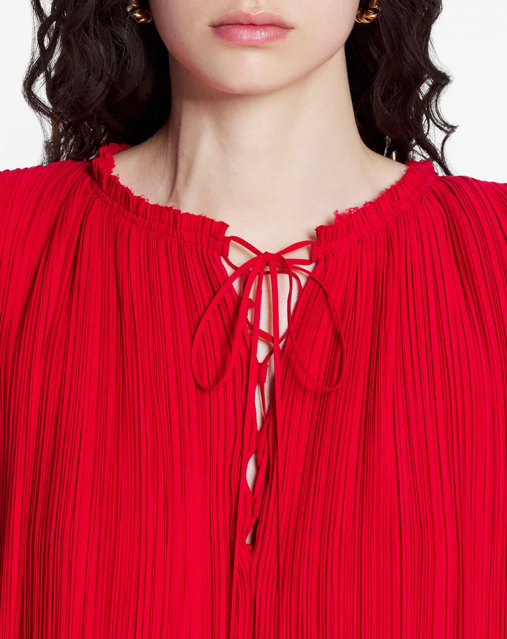 Lanvin Frilled-Neck Pleated Flared Mini Dress