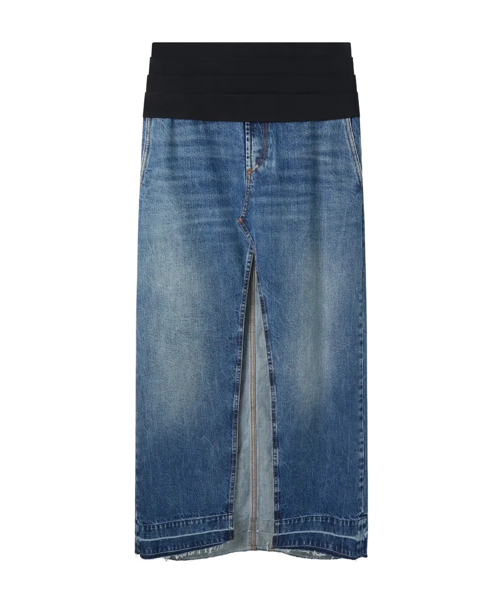 Stella Mccartney Front-Slit Frayed-Edge Denim Maxi Skirt