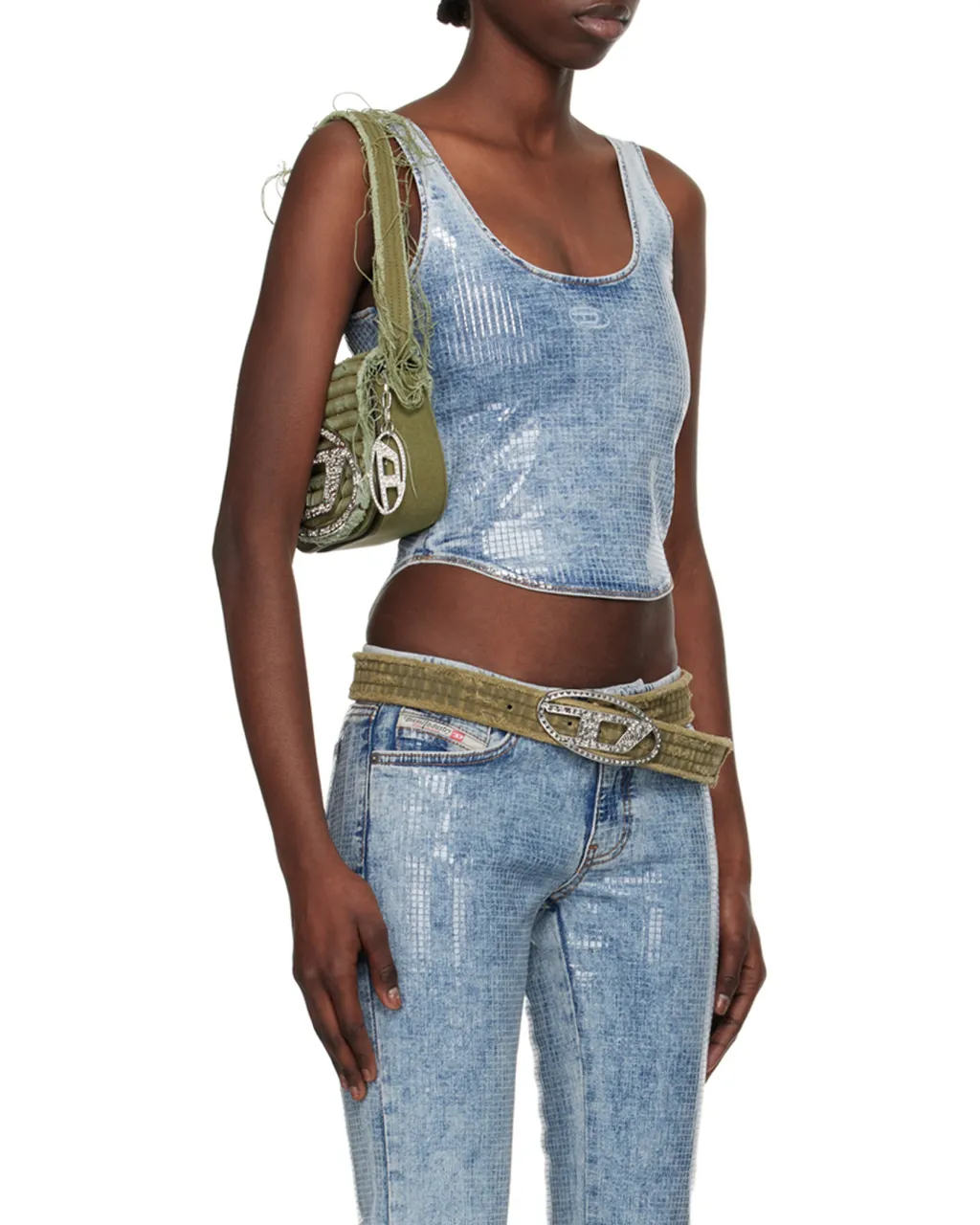 Diesel Shi Denim Style Printed Bustier Top