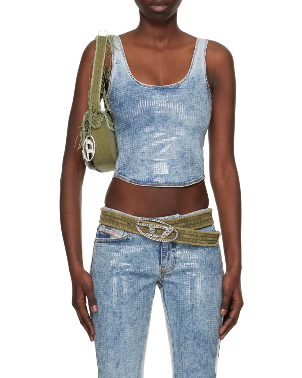 Diesel Shi Denim Style Printed Bustier Top