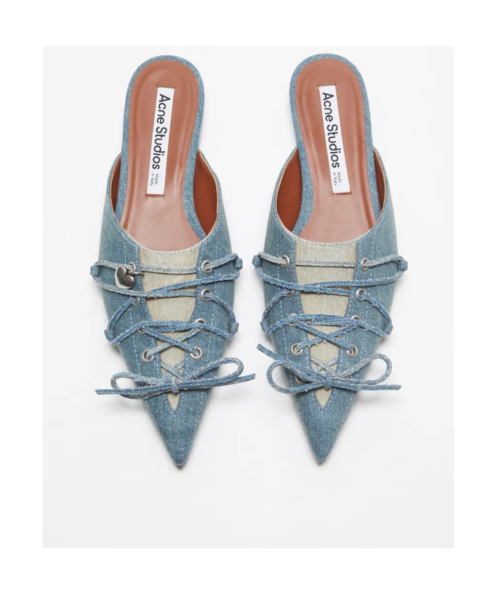 Lace-Up Denim Slippers