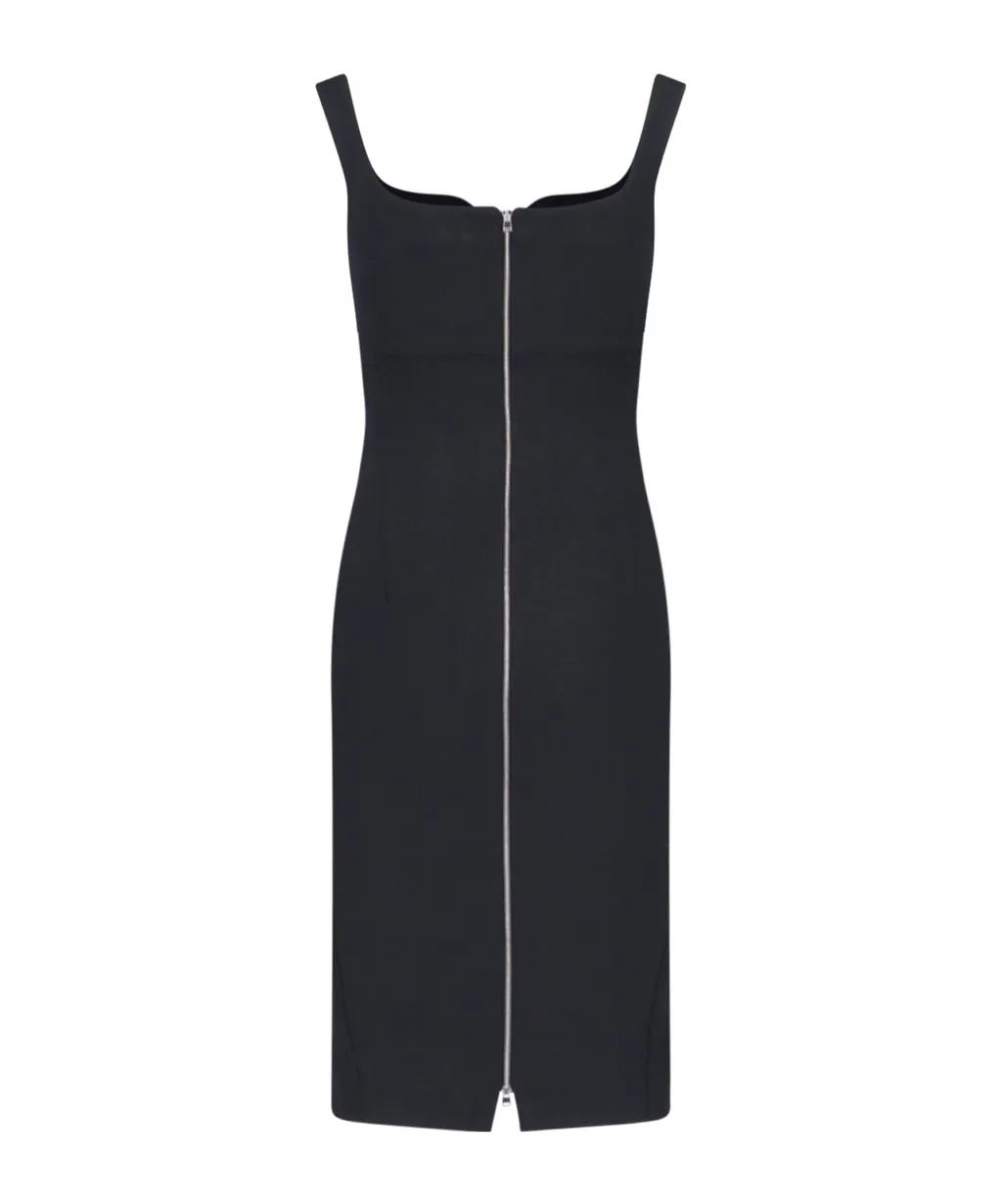 Zip-Up Crepe Midi Dress