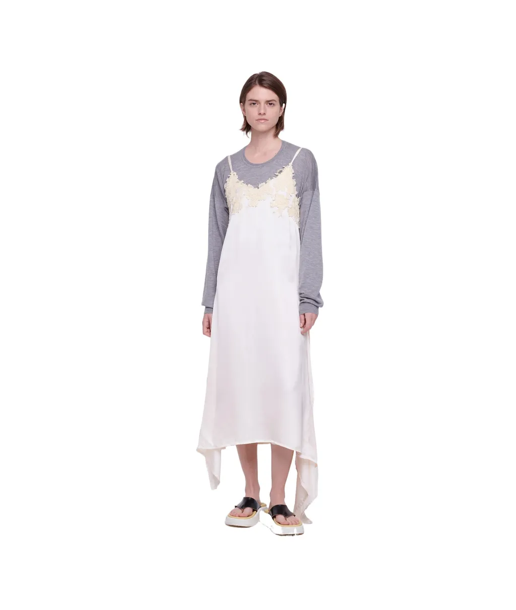 Floral-Lace Satin Slip Dress