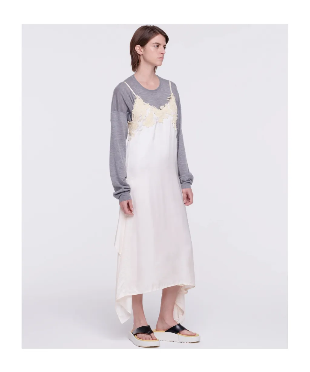 Floral-Lace Satin Slip Dress