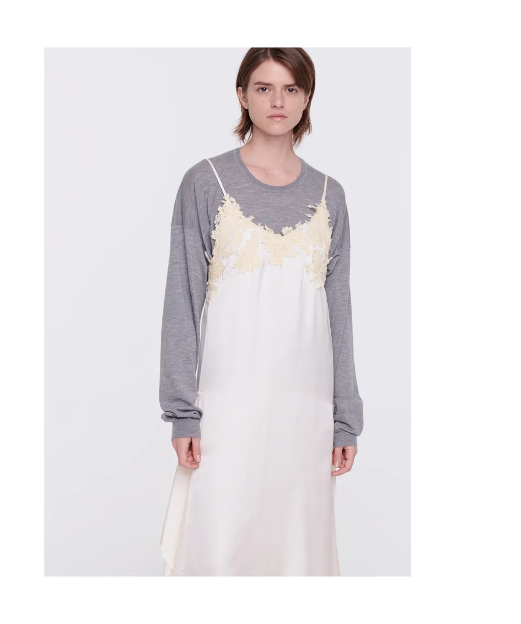 Floral-Lace Satin Slip Dress