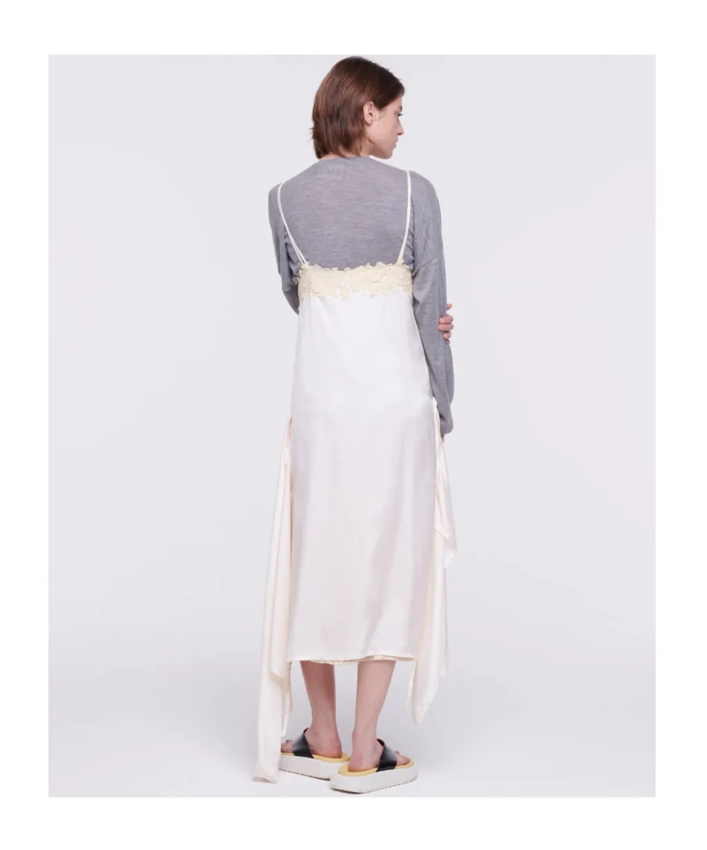 Floral-Lace Satin Slip Dress