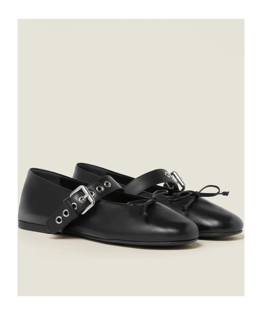 Miu Miu Bow-Detailed Buckled Ballerina Shoes
