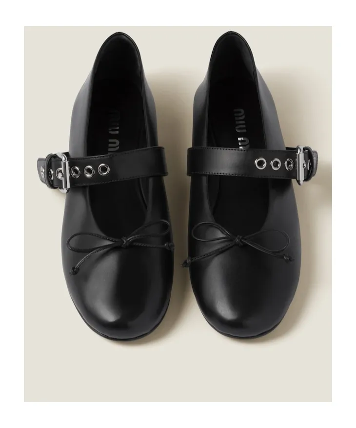 Miu Miu Bow-Detailed Buckled Ballerina Shoes
