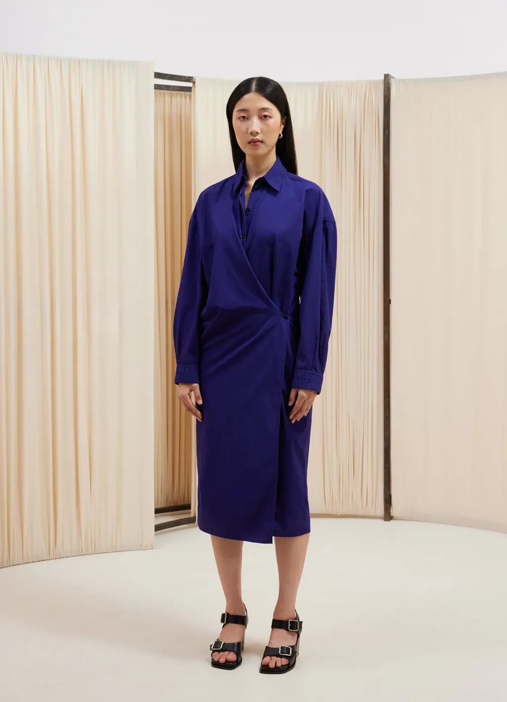 Lemaire Asymmetric Twisted Midi Shirt Dress