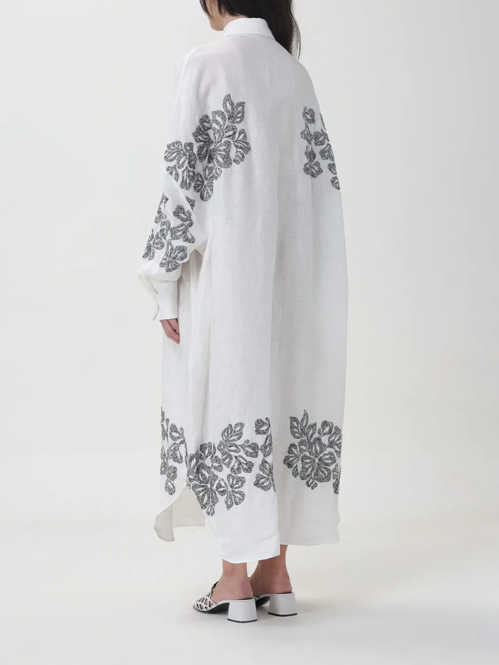 Floral-Embroidered Linen Shirt Dress