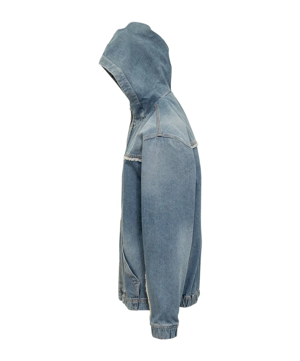 Marcelo Burlon County Of Milan Fringed Zipped Denim Hooded Jacket