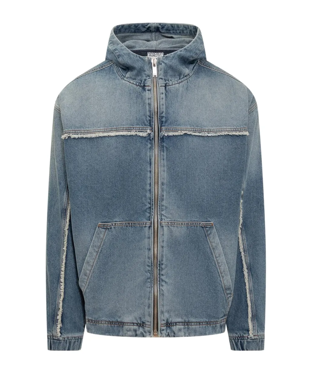 Marcelo Burlon County Of Milan Fringed Zipped Denim Hooded Jacket