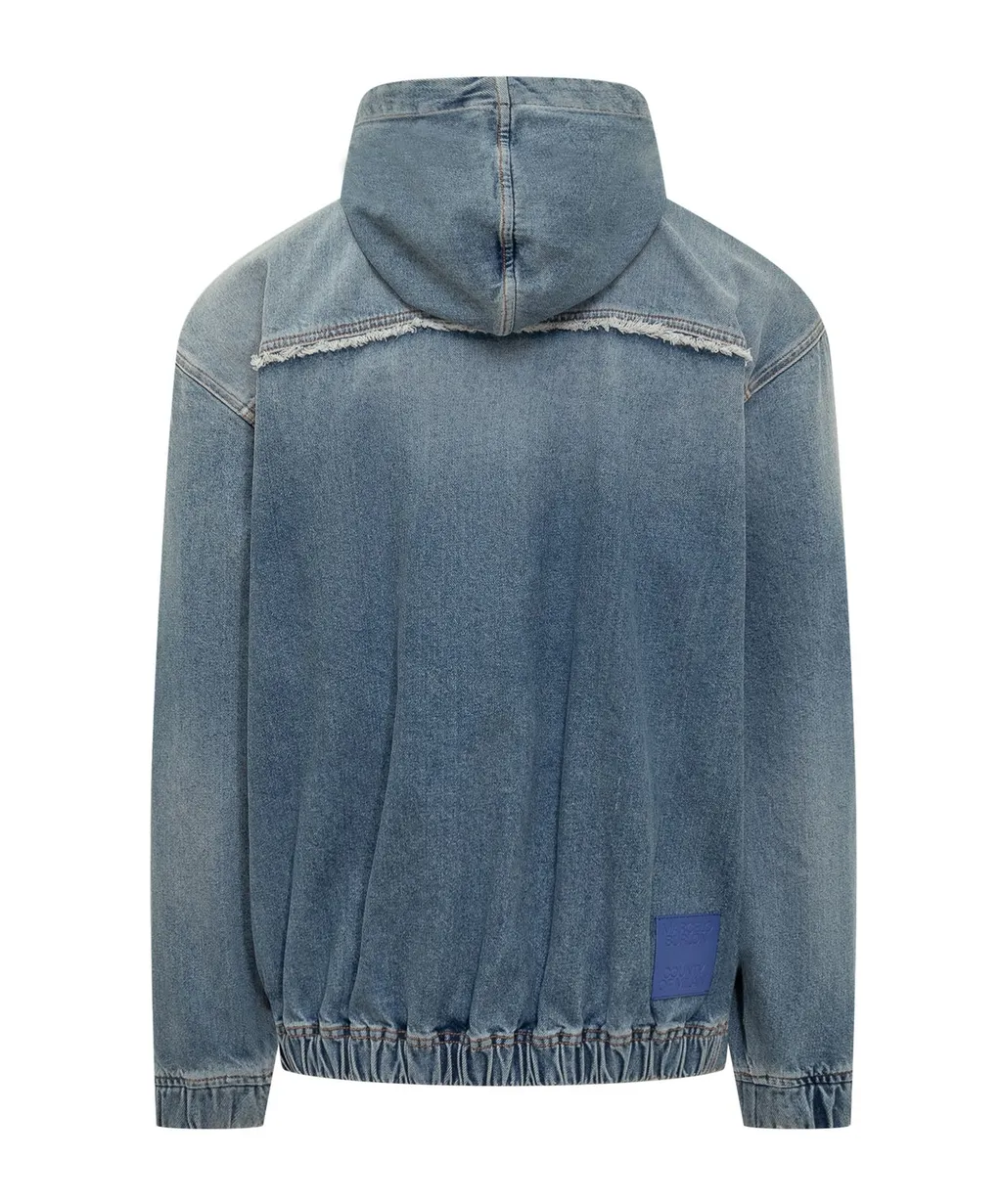 Marcelo Burlon County Of Milan Fringed Zipped Denim Hooded Jacket