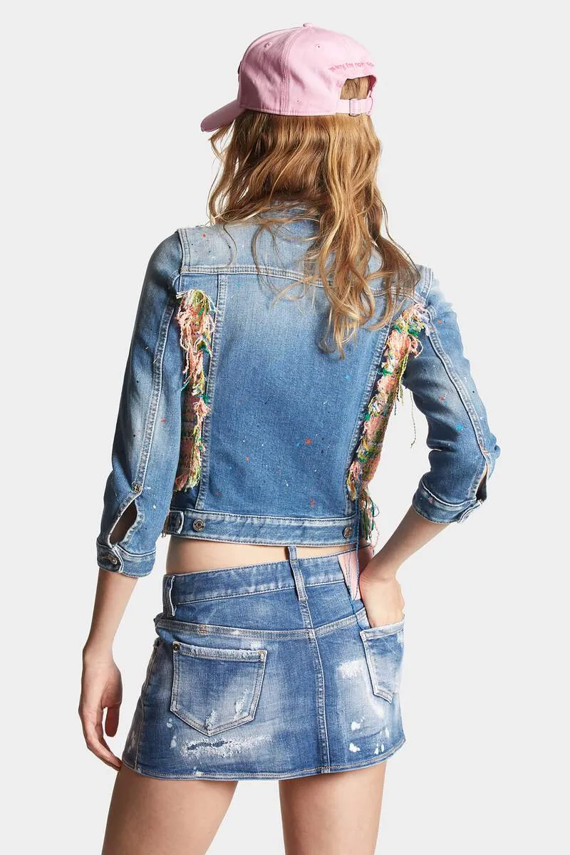 Paint-Splatter Panelled Denim Jacket