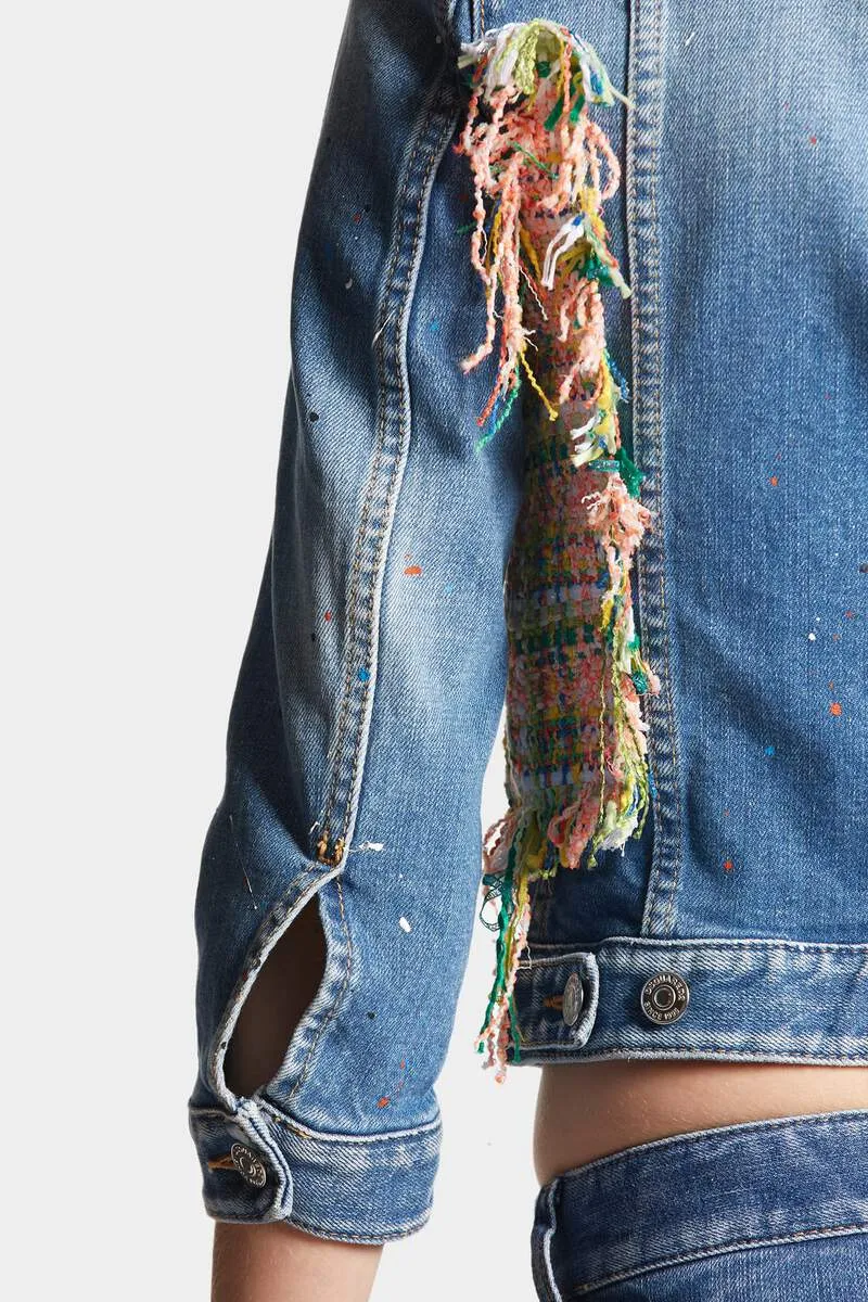Paint-Splatter Panelled Denim Jacket