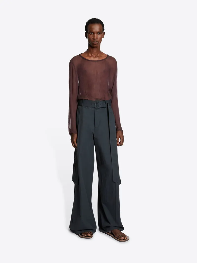 Wide-Belt Casual Pants