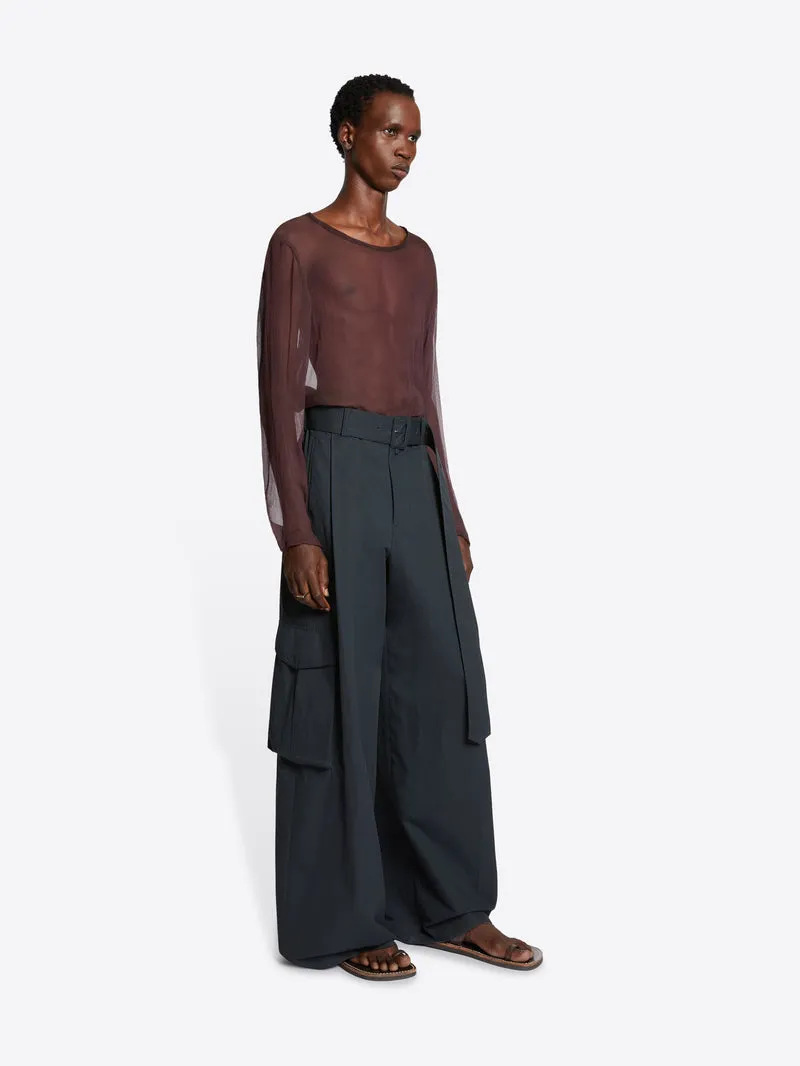 Wide-Belt Casual Pants