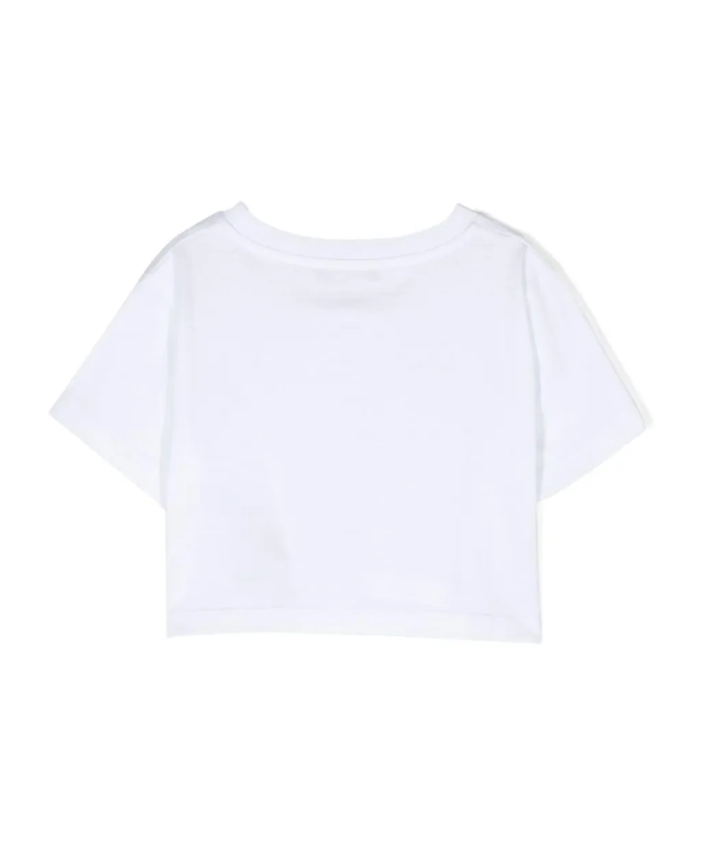 Balmain Kids Logo Printed Crewneck Cropped T-Shirt