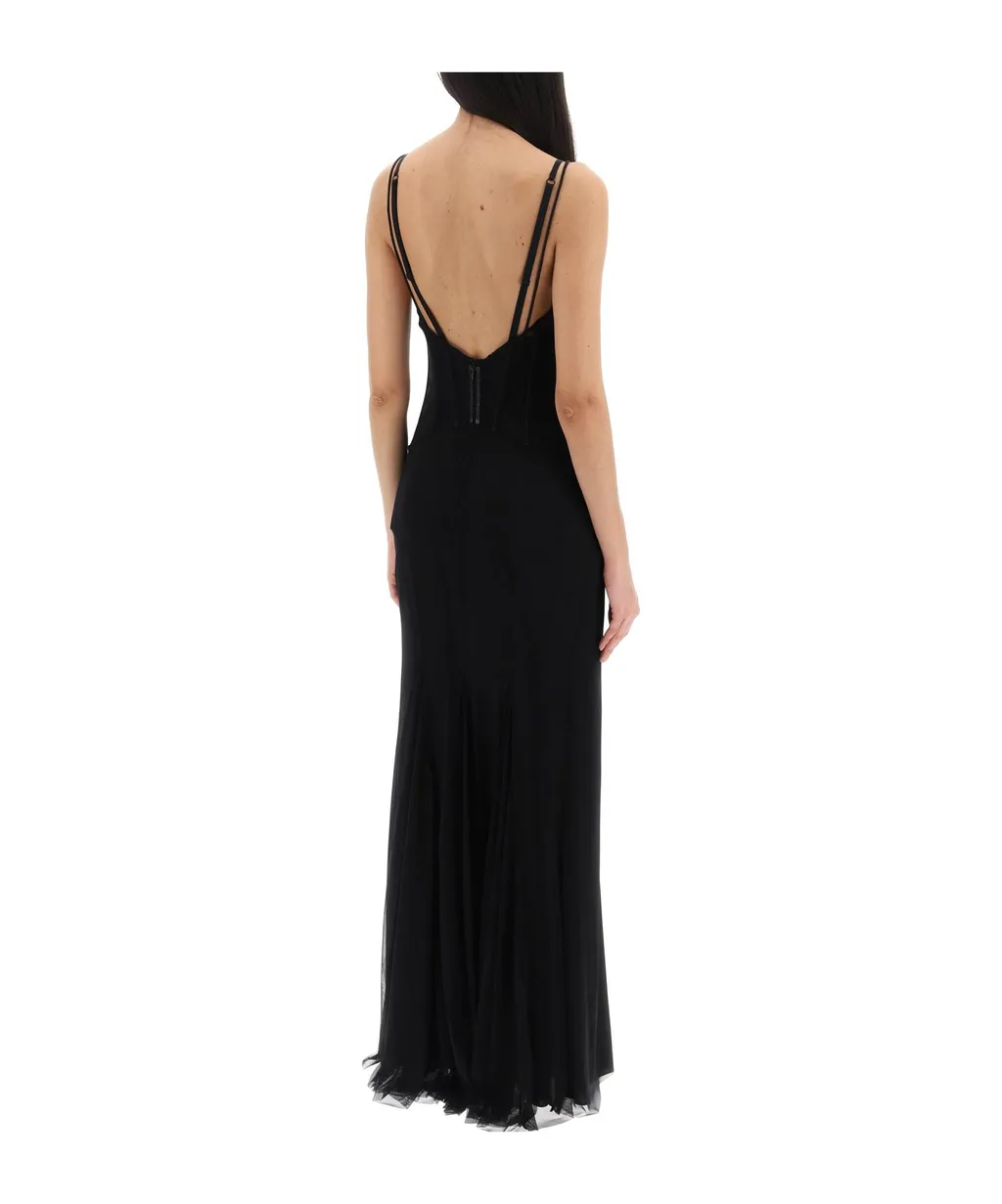 Dolce & Gabbana V-Neck Tulle Maxi Dress