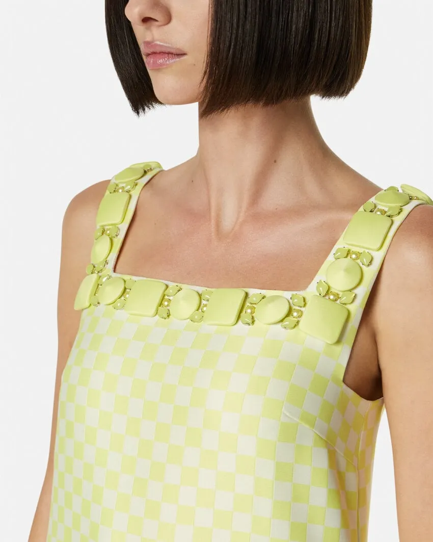 Embellished Check-Pattern Dress