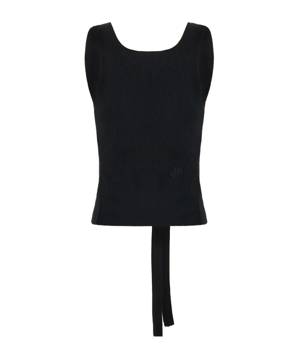Patou Ribbed-Knit V-Neck Wrap Top