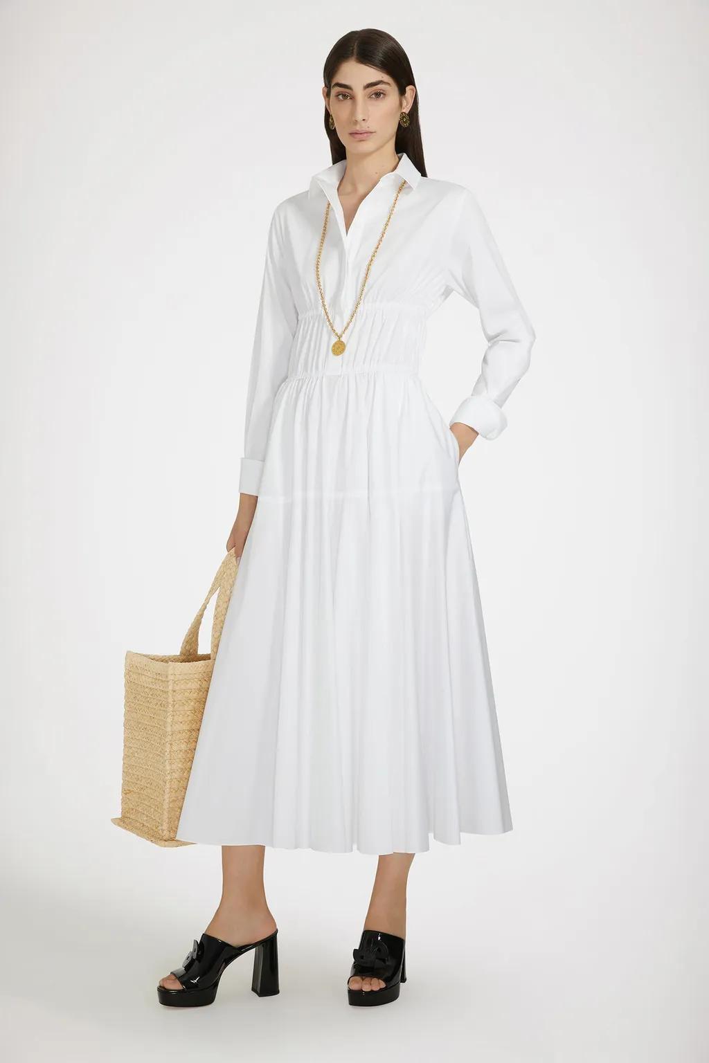 Patou Elasticated-Waist Long Sleeved Maxi Dress