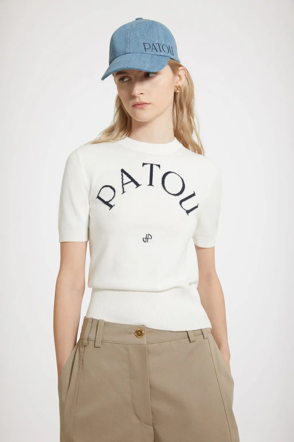 Patou Logo Intarsia Short-Sleeve Knit Top