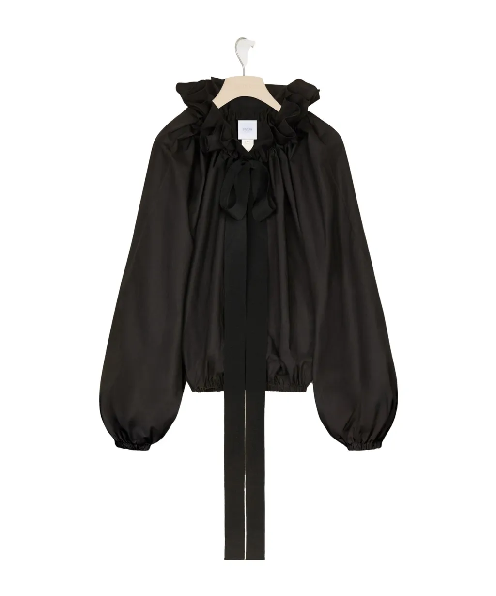 Patou Puff-Sleeved Ruffled Poplin Blouse