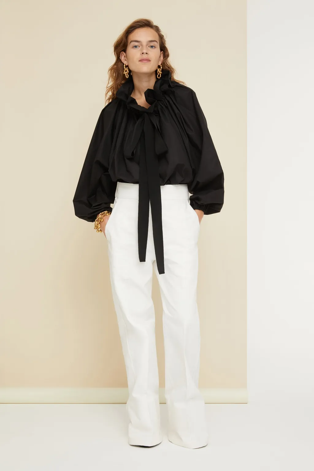Patou Puff-Sleeved Ruffled Poplin Blouse