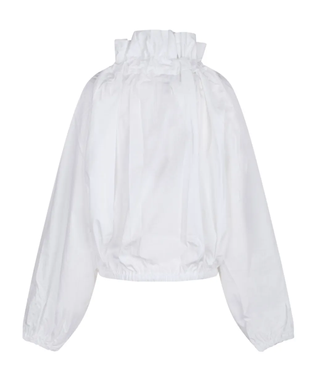 Patou Puff-Sleeved Ruffled Poplin Blouse