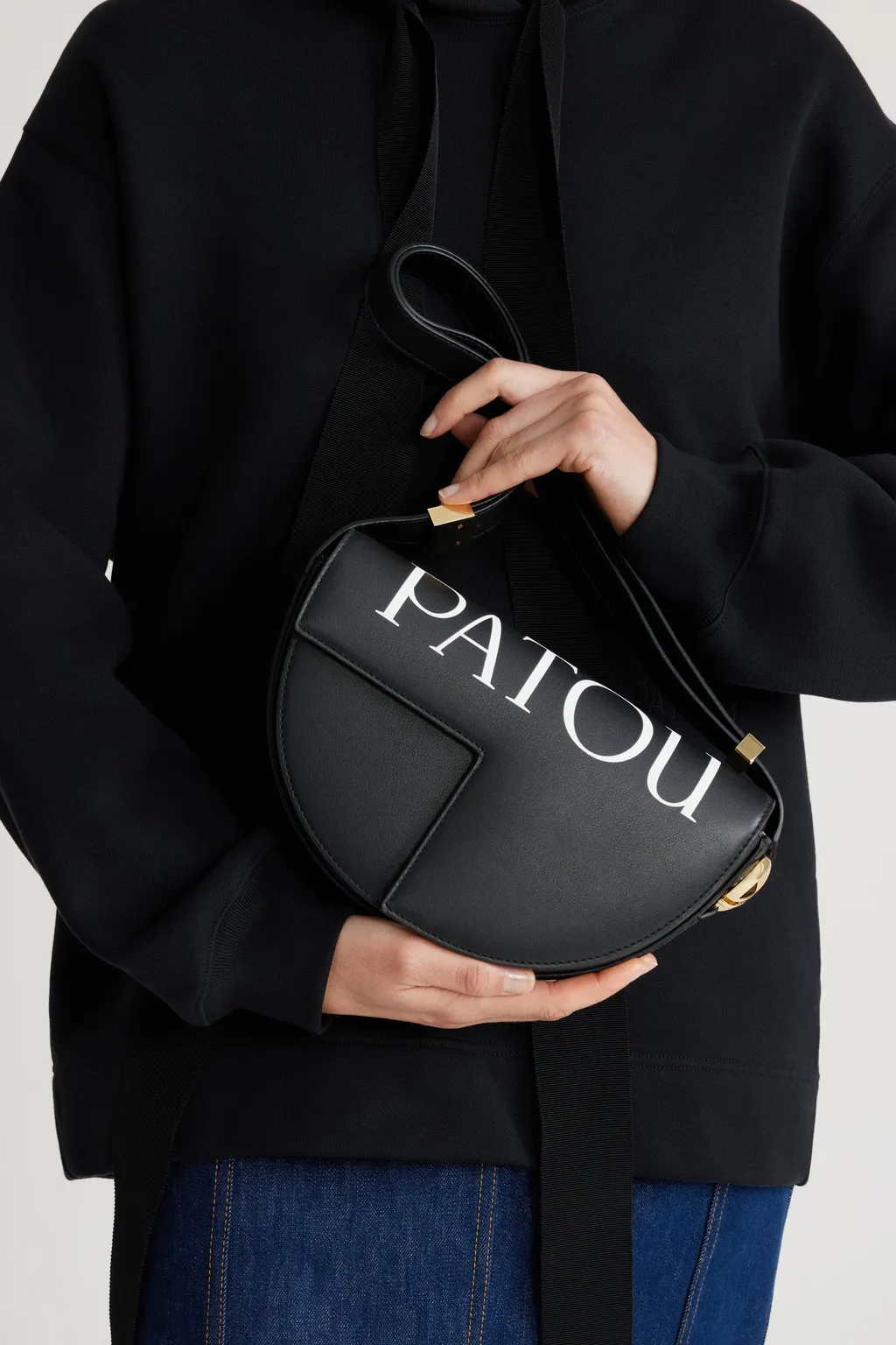 Patou Logo Print Fold-Over Top Shoulder Bag