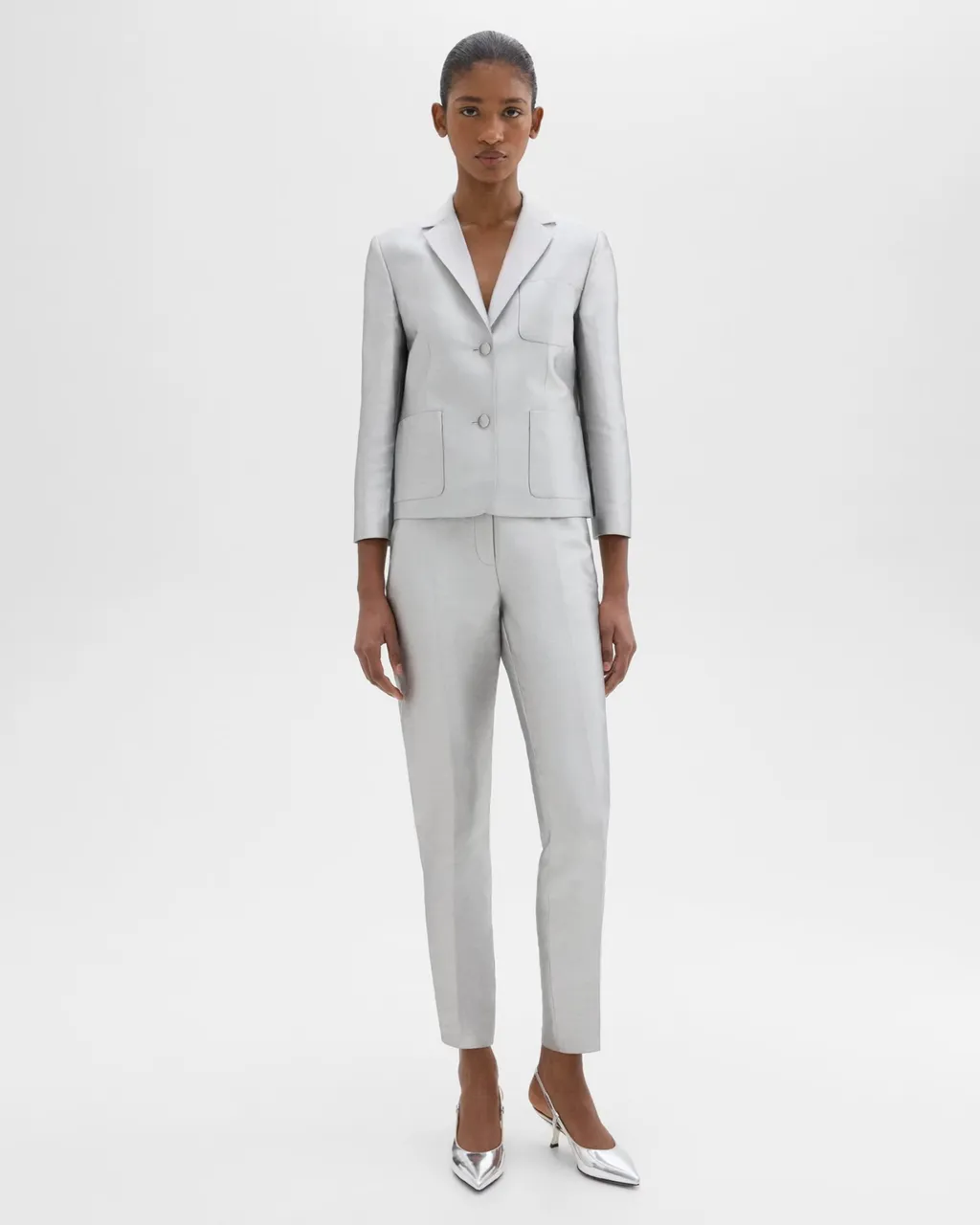 Theory Metallic Effect Tapered Trousers