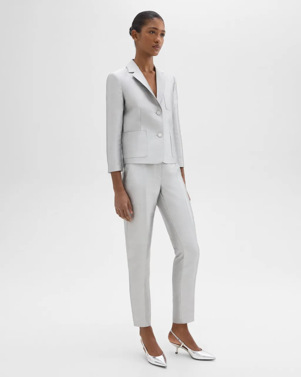 Theory Metallic Effect Tapered Trousers