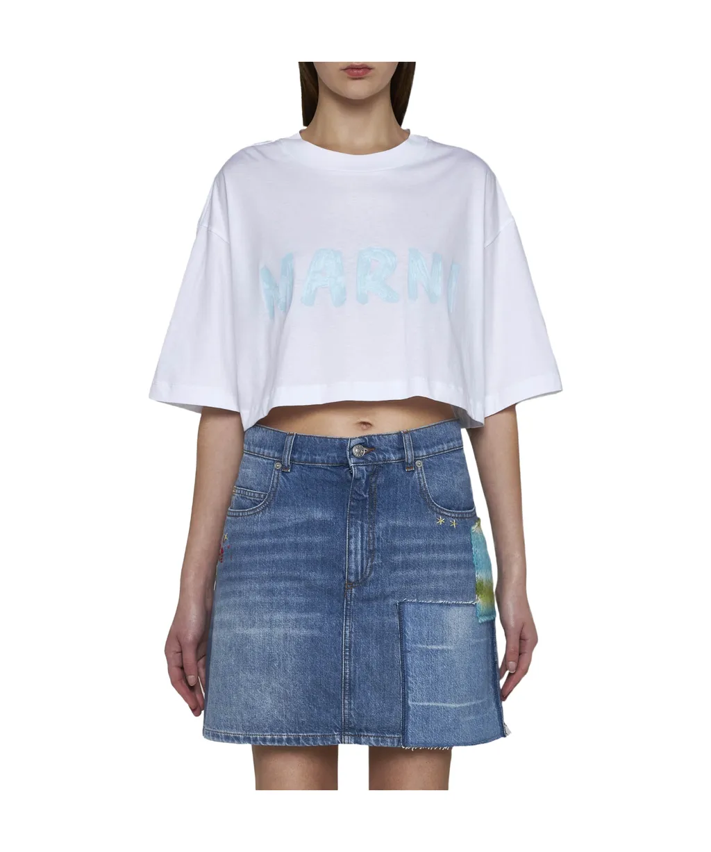Marni Logo-Patch Denim Mini Skirt