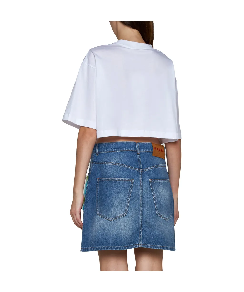 Marni Logo-Patch Denim Mini Skirt