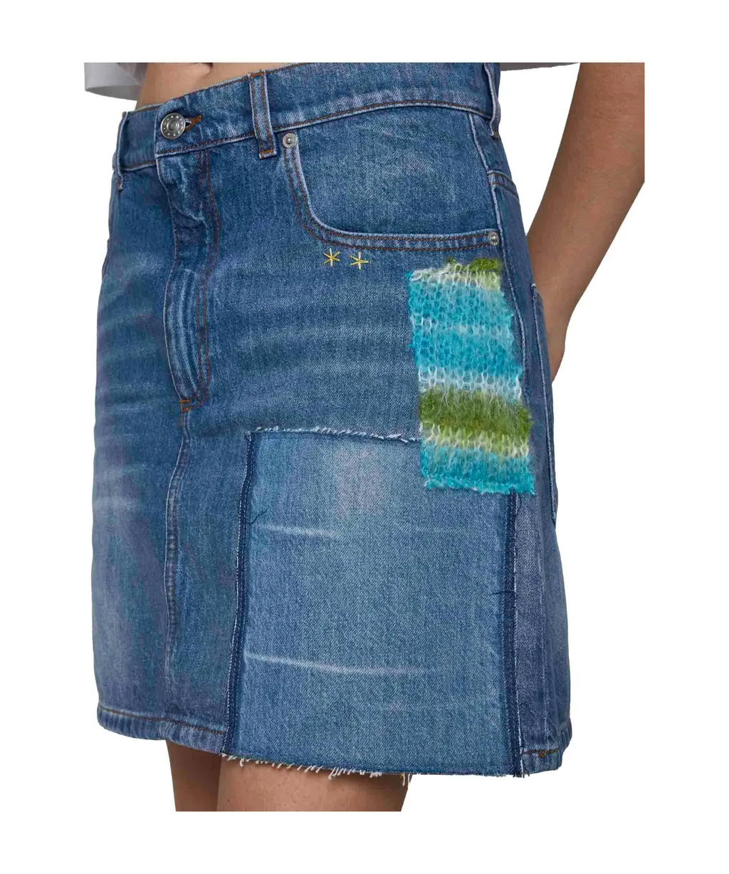 Marni Logo-Patch Denim Mini Skirt