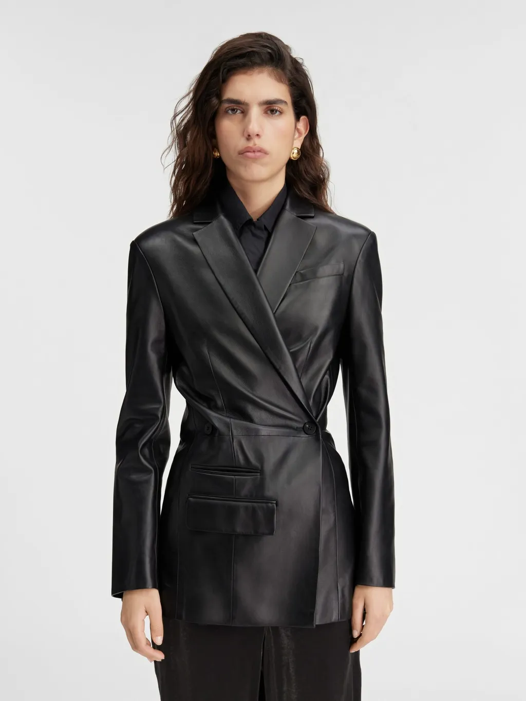 Long-Sleeved Leather Jacket