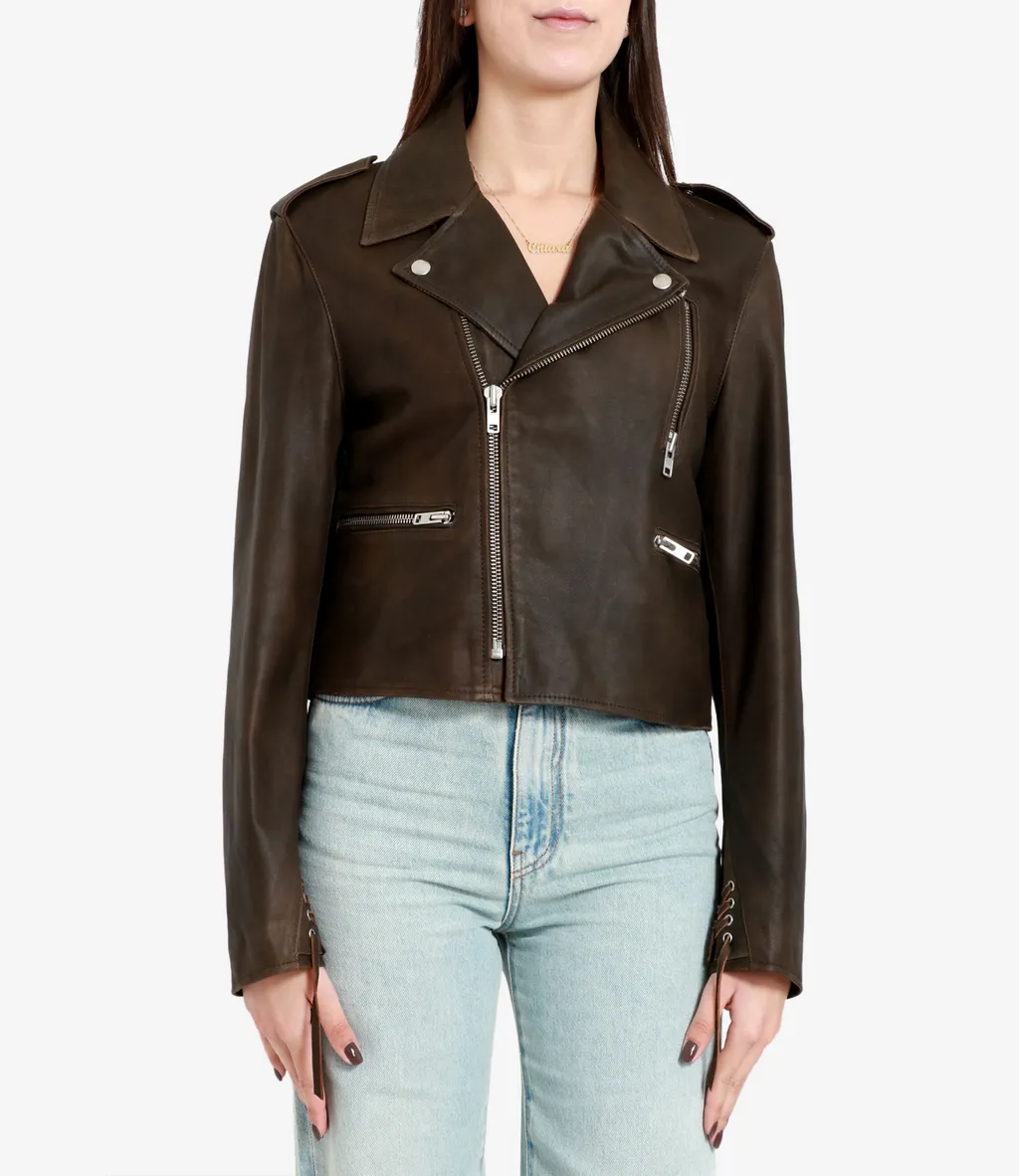 Lapel Long-Sleeved Leather Jacket