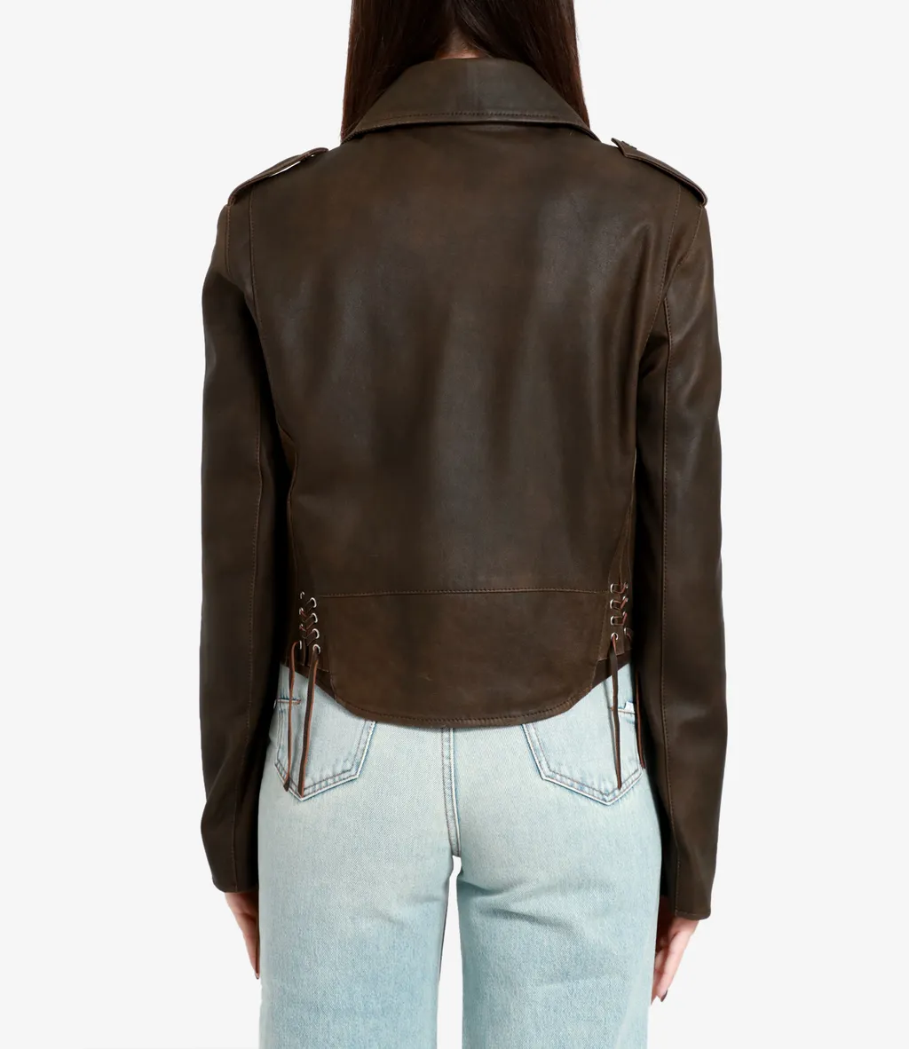 Lapel Long-Sleeved Leather Jacket