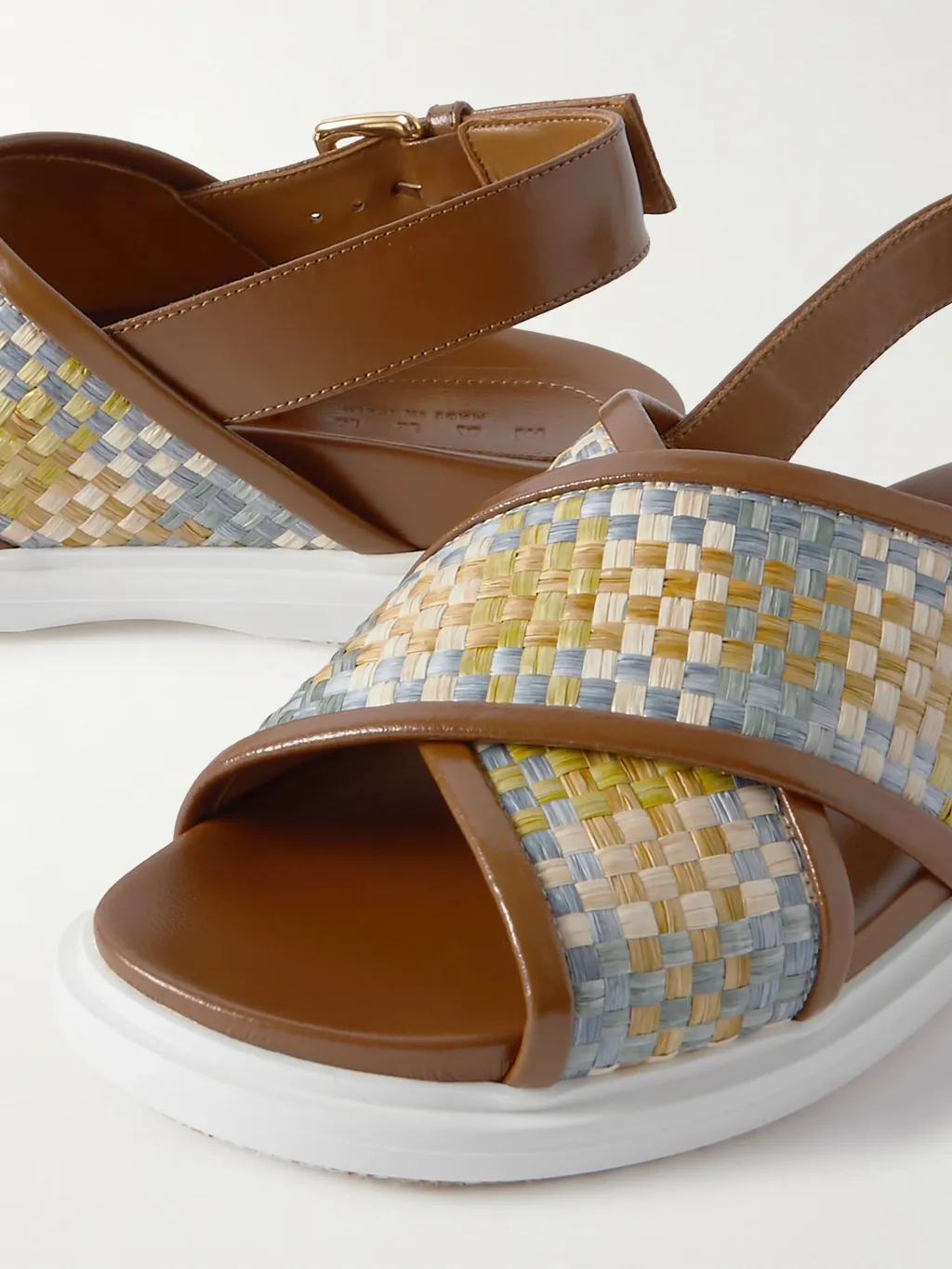 Fussbett Sandals In Brown Leather And Raffia-Effect Fabric