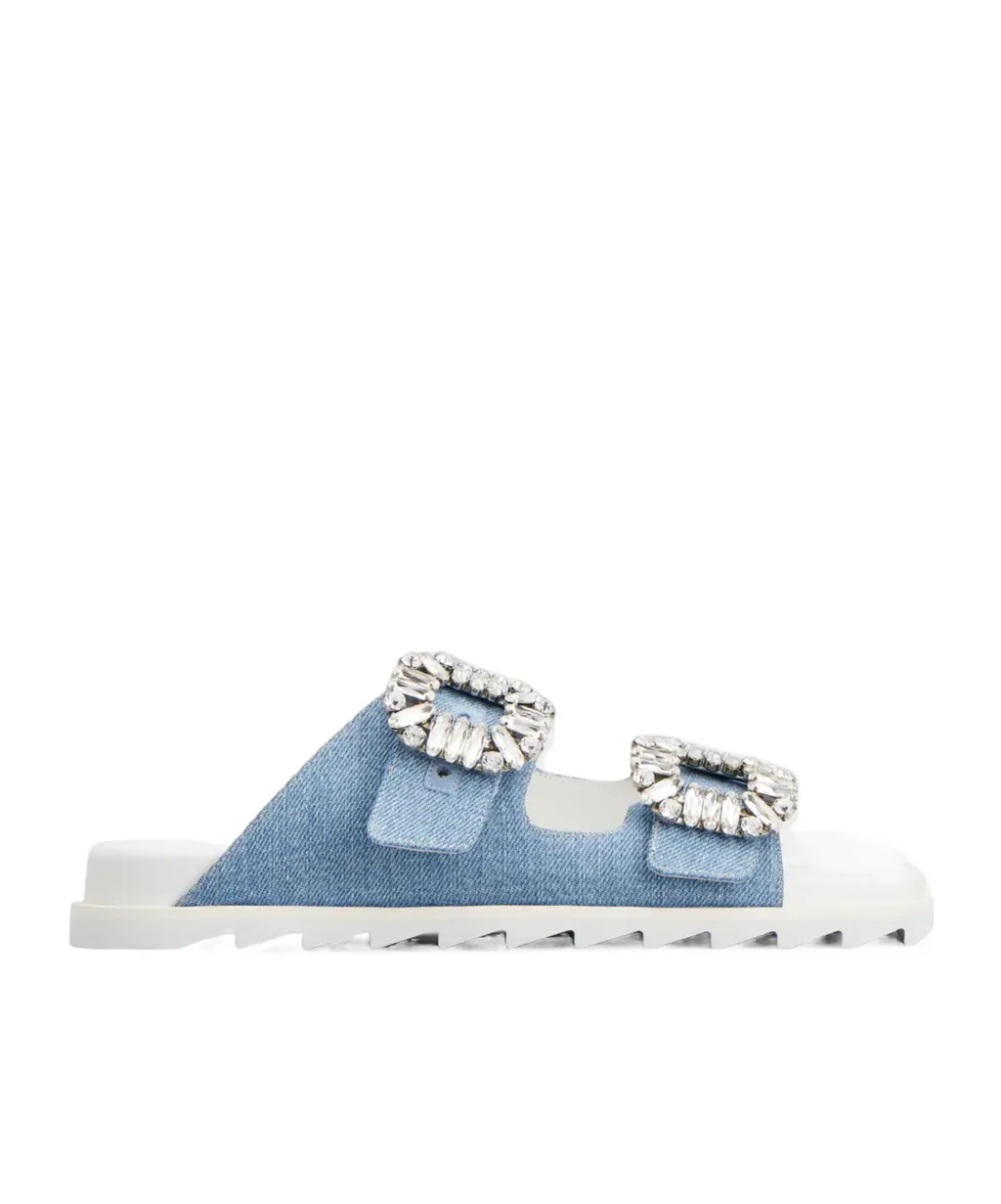 Slidy Viv' Strass Buckle Mules In Denim