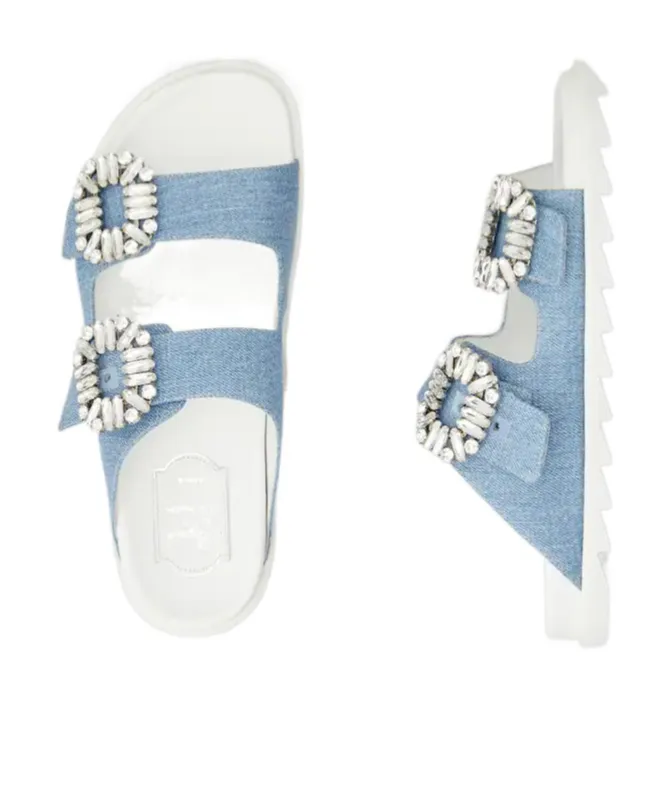 Slidy Viv' Strass Buckle Mules In Denim